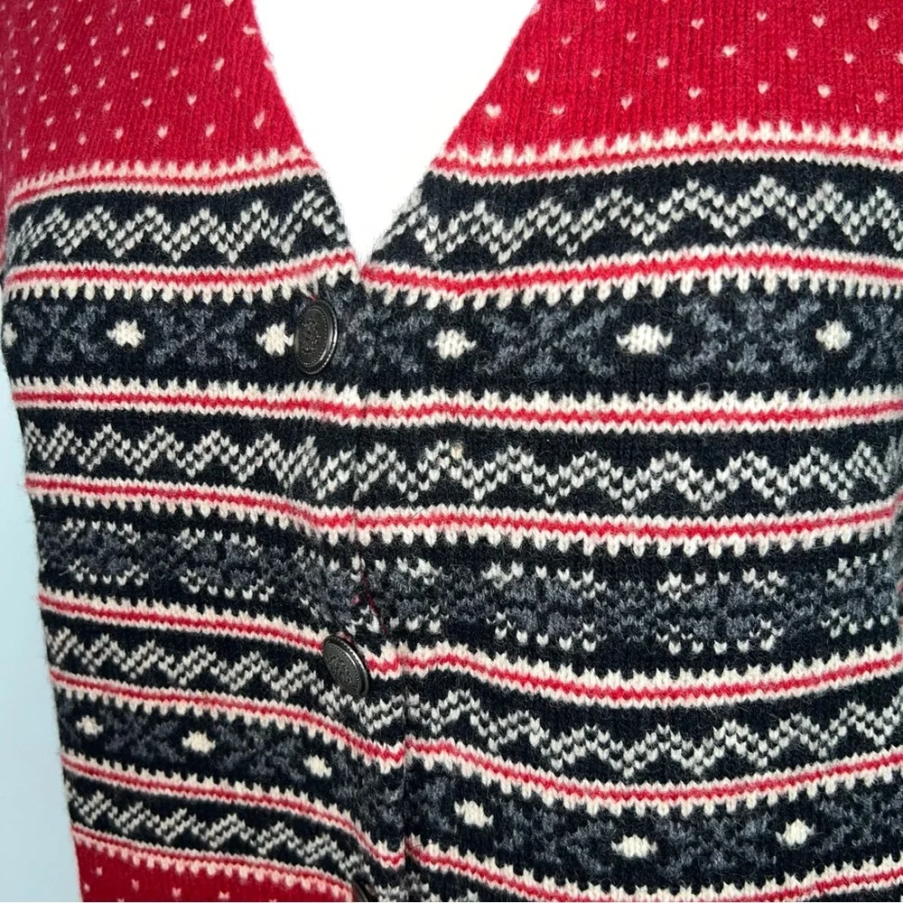Eddie Bauer Red Fair Isle 100% Wool Sweater Vest Size M